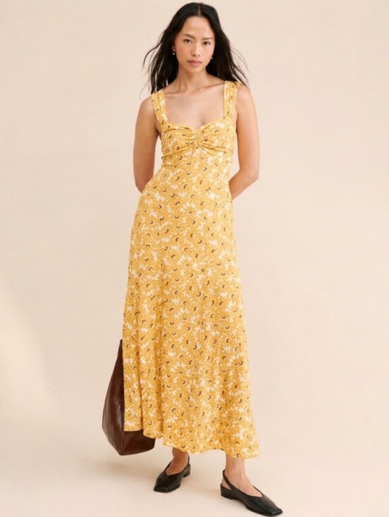 Free People Dresses & Skirts - Free People Rosalee Yellow Floral Cutout Back Midi Dress - Size Medium
